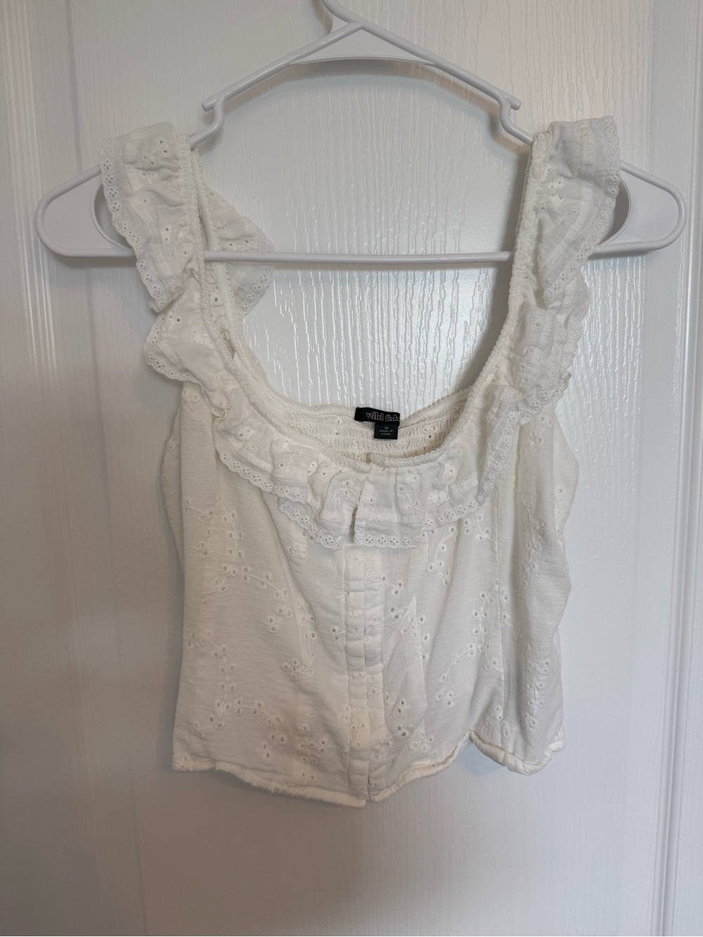 wild fable White Eyelet Ruffle Crop Tank